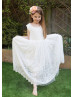 Ivory Lace V Back Long Flower Girl Dress